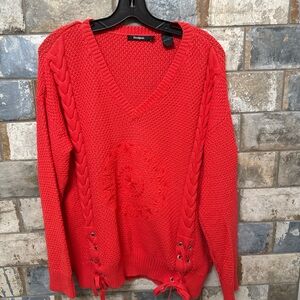 Desigual Vibrant Red V-Neck Sweater